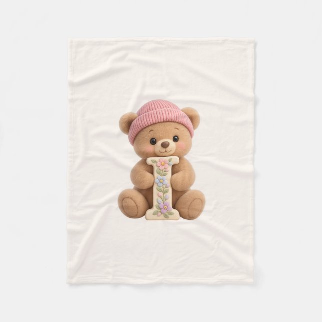 Cobertor De Velo Presente de Urso de Pelúcia Inicial I para Bebê Me (Frente)