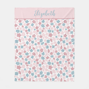 Cobertor De Velo Presente moderno boêmio floral rosa azul Monograma