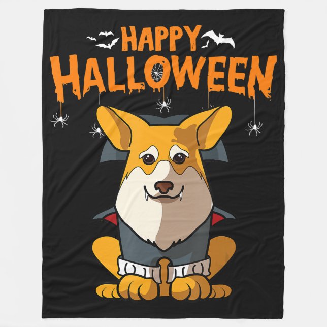 Cobertor De Velo Presente no cão | alloween pembroke corgi feliz (Frente)