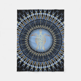 Cobertor De Velo Preto Azul Dourado Mandala Turtle Costeira