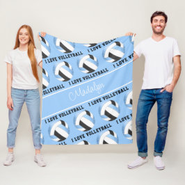 Cobertor De Velo Preto azul que adoro o padrão de texto de vôlei