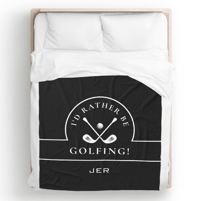 Cobertor De Velo Preto e Branco, eu Preferencialmente Monograma de  (Black & White I'd Rather Be Golfing Monogrammed Fleece Blanket Unique Custom Gift For Golfers)