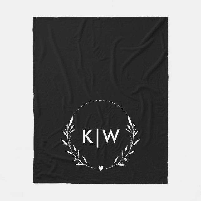 Cobertor De Velo Preto e Branco | Monograma de Iniciais Modernos (Frente)