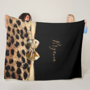 Cobertor De Velo Preto & impressão animal da chita Dourado do