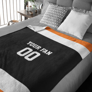Cobertor De Velo Preto, laranja & branco do futebol personalizados