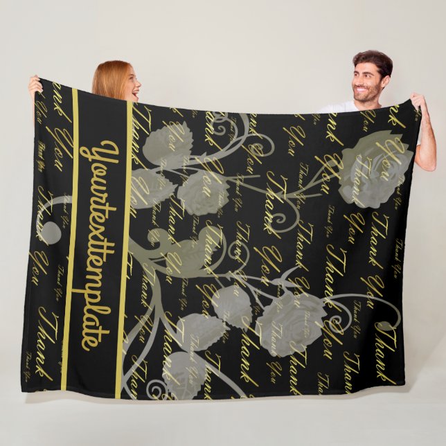 Cobertor De Velo preto, ouro, prata, obrigado, flores, floral, (In Situ)