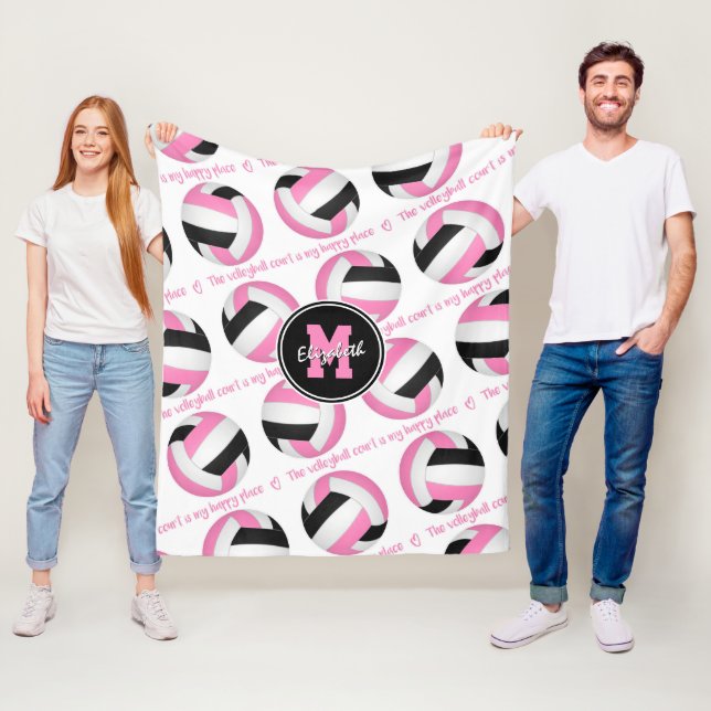 Cobertor De Velo preto rosa O campo de vôlei é meu lugar feliz (In Situ)