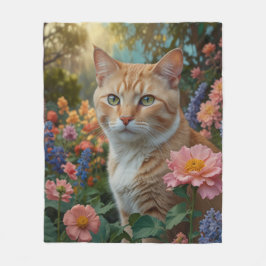 Cobertor De Velo Pretty white orange cat in floral garden