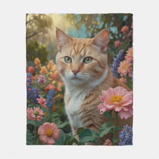 Cobertor De Velo Pretty white orange cat in floral garden