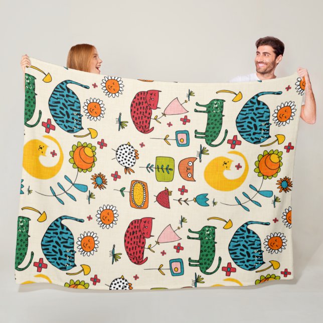 Cobertor De Velo Primavera Cat Beige - floral de gatinhos divertido (In Situ)