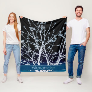 Cobertor De Velo Primavera personalizado azul e branco da árvore