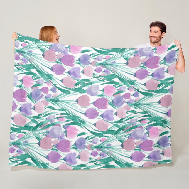 Cobertor De Velo Primavera Pink Tulipa Púrpura Aquarela Floral (In Situ)