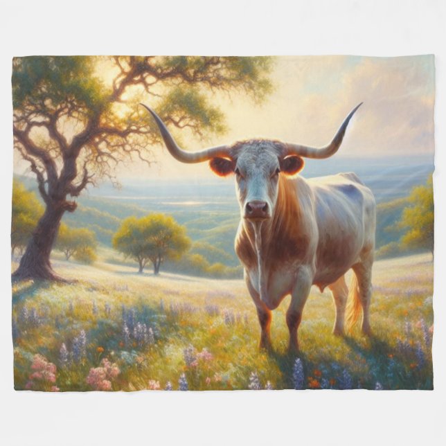 Cobertor De Velo Primavera Texas longhorn num campo (Frente (Horizontal))