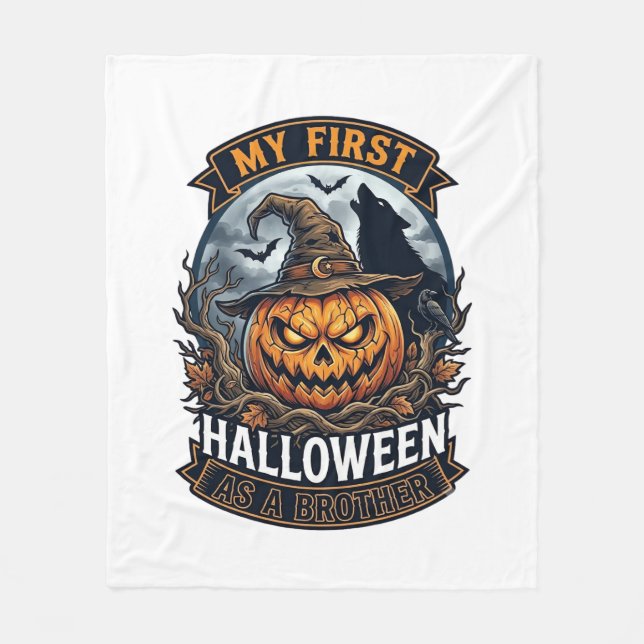 Cobertor De Velo Primeiro Halloween como Irmão Pumpkin Wolf Moon_1 (Frente)