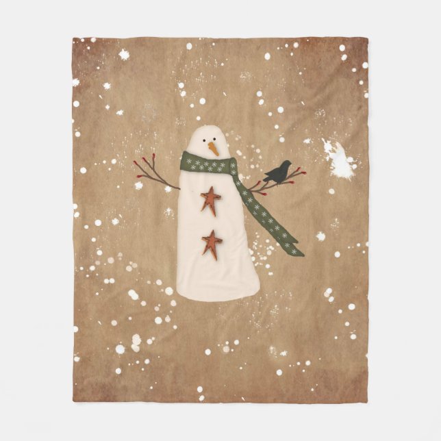 Cobertor De Velo Primitivo Snowman Fleece Blanket (Frente)
