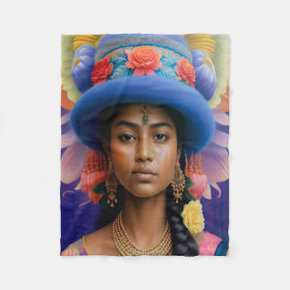 Cobertor De Velo Princesa asiática com chapéu azul grande