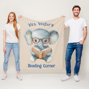 Cobertor De Velo Professor Personalizado Elefante Aquarela Leitura