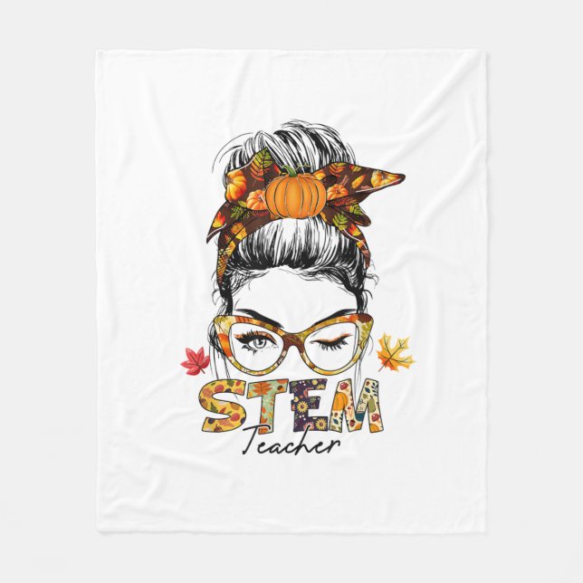 Cobertor De Velo Professor STEM Messer Bun Fall Vibes Autumn Graças (Frente)