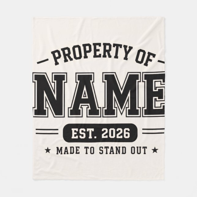 Cobertor De Velo Propriedade Personalizada do Nome – Estilo Varsity (Frente)