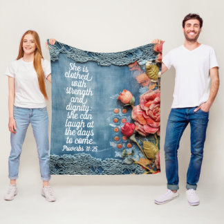 Cobertor De Velo Proverbs 31:25 Fleece Blanket Bible Verse Floral