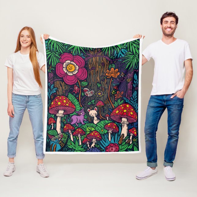 Cobertor De Velo Psychedelic woodland fleece blanket (In Situ)
