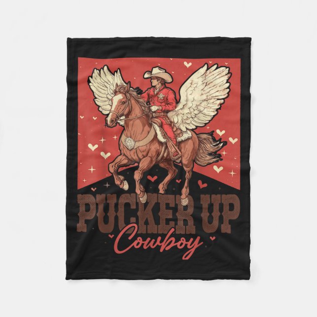 Cobertor De Velo Pucker Up Cowboy Funny Western Valentines  (Frente)