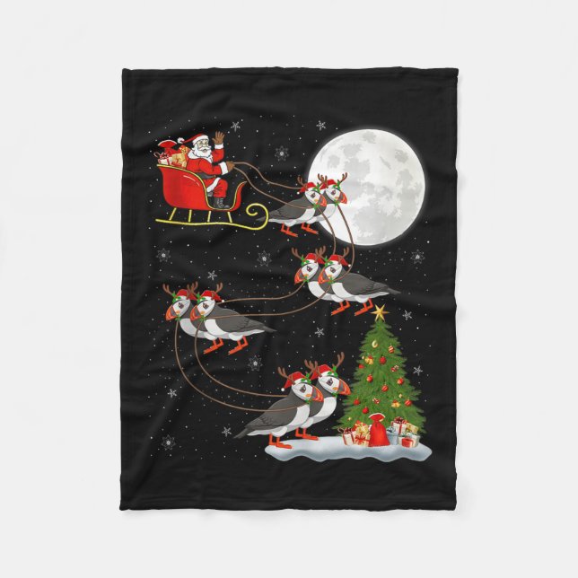 Cobertor De Velo Puffins Bird Santa Sleigh Flying Funny Magical Chr (Frente)
