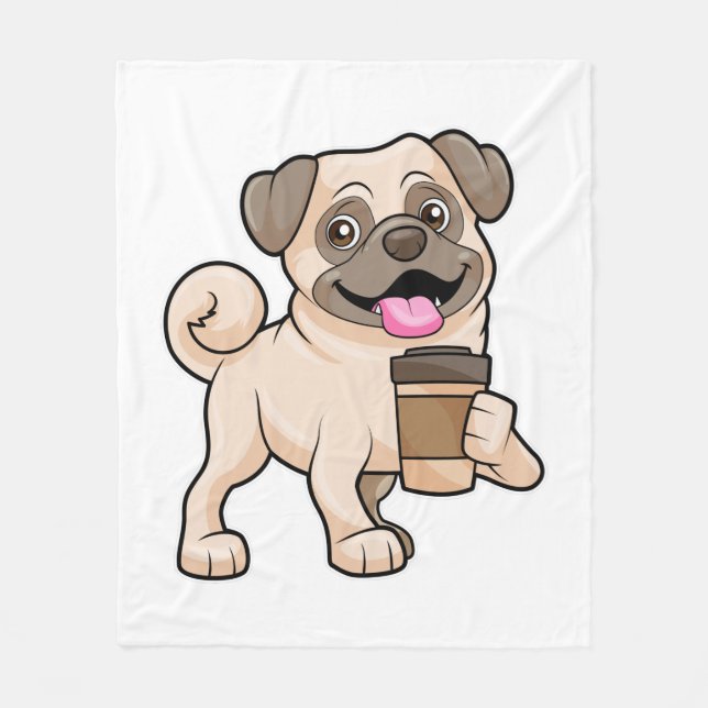 Cobertor De Velo Pug com café para ir (Frente)