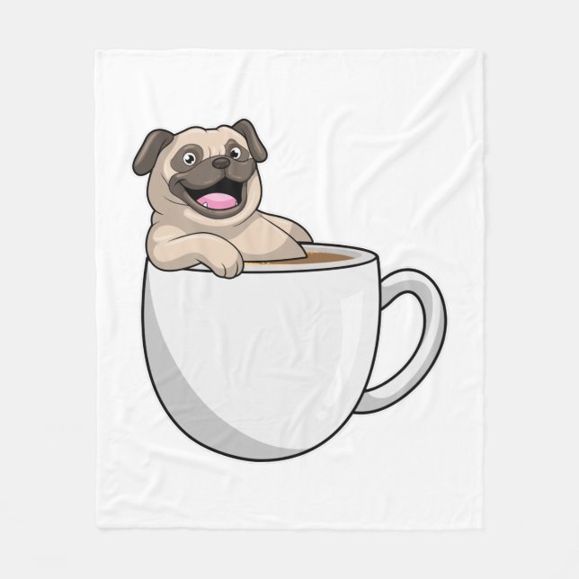 Cobertor De Velo Pug com Xícara de Café (Frente)
