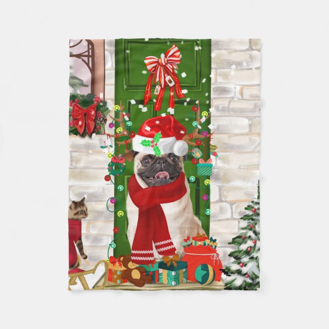 Cobertor De Velo Pug Dog Christmas (Frente)