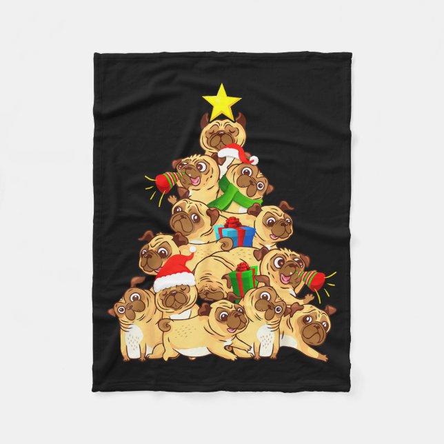 Cobertor De Velo Pug Dogs Tree Christmas Sweater Xmas Pet Animal Do (Frente)