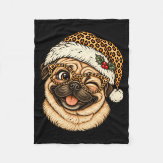 Cobertor De Velo Pug engraçado de Natal com chapéu de Papai Noel le