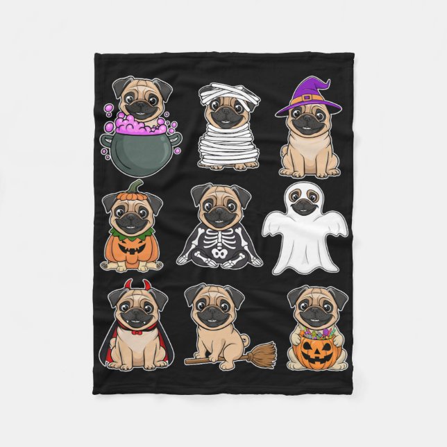 Cobertor De Velo Pug Halloween Figurume Spooky Fantasma Pumpkin Pug (Frente)