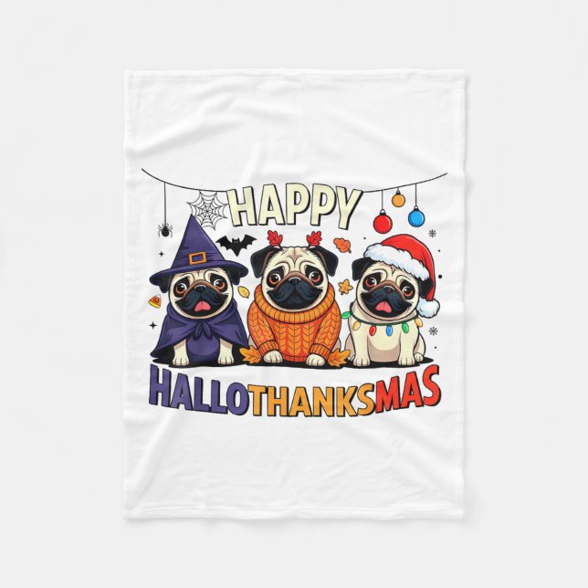 Cobertor De Velo Pug Halloween Thanksgiving Christmas Happy Halloth (Frente)