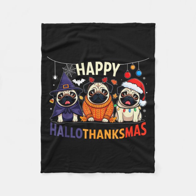 Cobertor De Velo Pug Halloween Thanksgiving Christmas Happy Halloth (Frente)