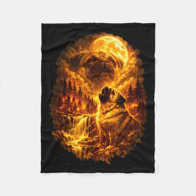 Cobertor De Velo Pug howling at moon dramatic full moon  (Frente)