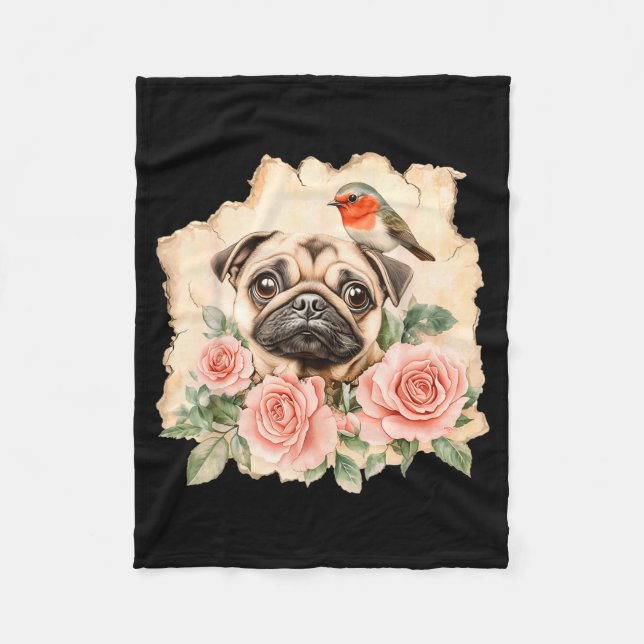 Cobertor De Velo Pug pássaro cachorro fofo pug engraçado  (Frente)