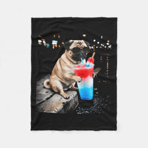 Cobertor De Velo Pug Patriótico Slushie Gráfico Pug Bebendo Slushie