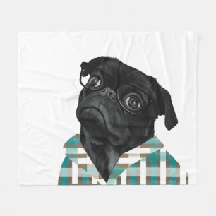 Cobertor De Velo Pug Preto Adorável com Óculos e Camisa