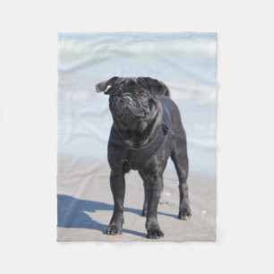 Cobertor De Velo Pug preto que está na praia