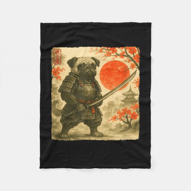 Cobertor De Velo Pug Samurai Japanese Warrior Costume Sumi-e Art Fu (Frente)