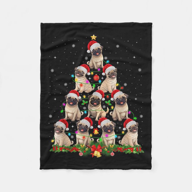 Cobertor De Velo Pug Santa Hat Christmas Tree Lights Xmas Pugmas Do (Frente)