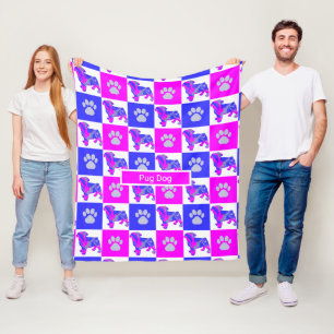 Cobertor De Velo Pug Silhoumbo Cachorro e Pata Imprimir Rosa Quente