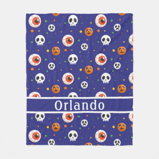 Cobertor De Velo Pumpkin Crânio Olho Azul Folha