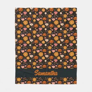 Cobertor De Velo Pumpkin Love with Hearts and Flowers
