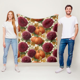 Cobertor De Velo Pumpkins e Blooms de outono de Borgonha