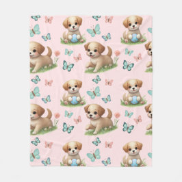 Cobertor De Velo Puppies and Butterflies Pattern Blanket