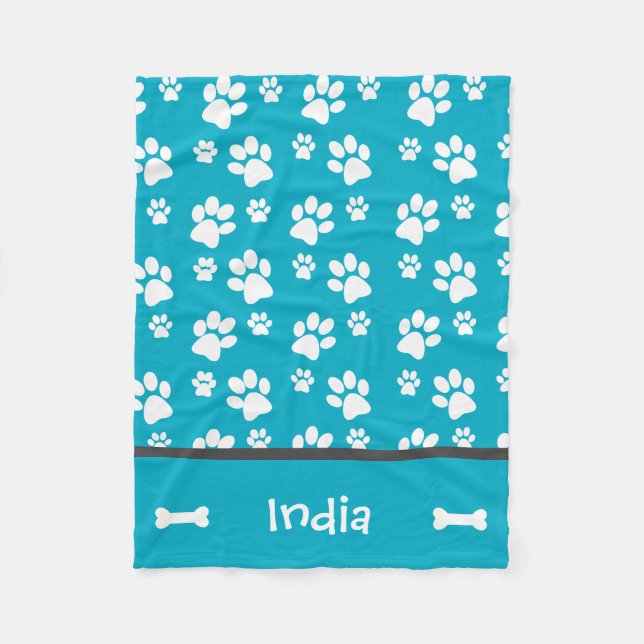 Cobertor De Velo Puppy Dog Paw Imprime o Penteado Teal (Frente)