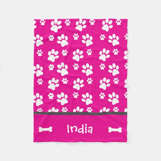 Cobertor De Velo Puppy Dog Paw Print Blanket Add Dogue Name (Frente)