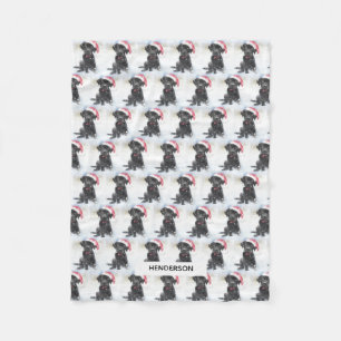 Cobertor De Velo Puppy preto no chapéu de Santa ou foto personaliza